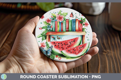 BS05 Bookshelf Watermelon Round Coaster Sublimation Coaster Product Image 1
