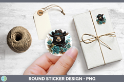 Woodland Teal Cowboy Black Bear Stickers | Round Labels Desi Product Image 1