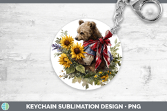 Animals Sunflower Patriotic Bear Keychain Sublimation Keyrin Product Image 1