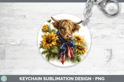 Animals Sunflower Patriotic Highland Cow Keychain Sublimatio Product Image 1