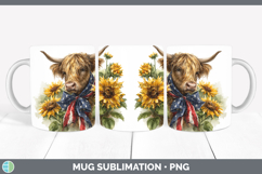 Animals Sunflower Patriotic Highland Cow Mug Wrap Sublimatio Product Image 1