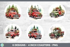 Christmas Vintage Truck Round Coaster | Bundle Coaster Desig Product Image 2