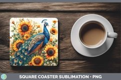 Autumn Boho Peacock Square Coaster Sublimation Coaster Desig Product Image 1