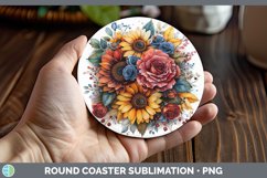 GorgeousSunflower Boho Round Coaster design.