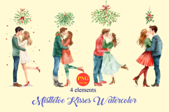 Mistletoe Kisses Watercolor Clipart - Christmas Couples PNG Product Image 1