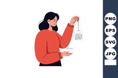 Woman drinking tea with tea bag in hand wearing red sweater Product Image 1