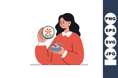 Woman holding bowl of peppermint candies in red sweater vect Product Image 1