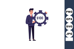 Businessman holding large poker chip with one hundred dollar Product Image 1
