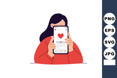 Woman Holding Smartphone Showing Heart Social Media App Vect Product Image 1