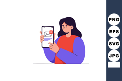 Woman Holding Smartphone Showing New Email Notification Vect Product Image 1