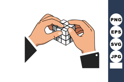 Hands Solving Rubik Cube Puzzle Illustration with Suit Sleev Product Image 1