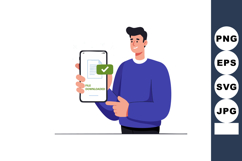 Man holding smartphone with file downloaded confirmation ico Product Image 1