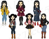 Fall Fashion Autumn Girls Black Hair Planner Clipart Set Product Image 3