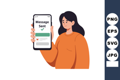 Woman holding smartphone with message sent confirmation noti Product Image 1