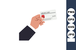 Hand Holding Library Card Illustration with Date and Red Sta Product Image 1