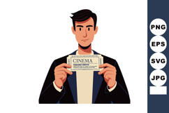 Man Holding Cinema Ticket Vector Illustration with Black Jac Product Image 1
