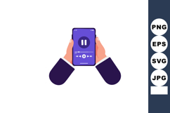 Hands holding smartphone with music player app interface in Product Image 1