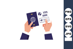 Hands Holding Passport and Airplane Visa Ticket for Travel P Product Image 1