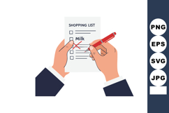 Hands Crossing Out Milk Item on Shopping List with Red Pen I Product Image 1