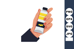 Hand holding yellow paint tube art supply illustration with Product Image 1