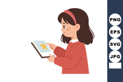 Girl Reading Book with Star Illustration in Red Outfit and H Product Image 1