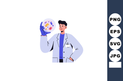 Scientist examining bacteria in petri dish wearing lab coat Product Image 1