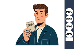 Man holding cinema ticket illustration in blue jacket vector Product Image 1