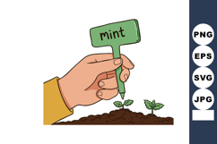 Hand Holding Green Mint Plant Marker Labeling Small Herb See Product Image 1