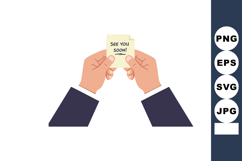 Hands Holding Note Paper with See You Soon Message Vector Il Product Image 1