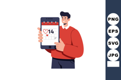 Man holding smartphone with Valentine’s Day calendar heart s Product Image 1
