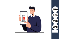 Man Holding Smartphone Showing Low Battery Warning Notificat Product Image 1