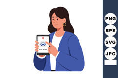 Woman using mobile phone car rental application for rent now Product Image 1