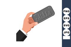 Hand Holding Black Smartphone with City Skyline on Screen Ve Product Image 1