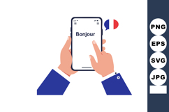 Smartphone with Bonjour text and French flag speech bubble f Product Image 1
