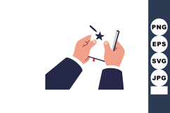 Hands Holding Notebook with Star Symbol on Page Vector Illus Product Image 1