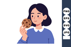 Woman Enjoying Chocolate Chip Cookie Snack Illustration with Product Image 1