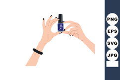 Hands holding blue nail polish bottle with black nail polish Product Image 1