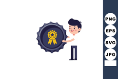 Boy holding large bottle cap with star ribbon symbol vector Product Image 1