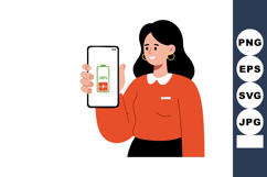 Woman showing fully charged smartphone battery indicator in Product Image 1
