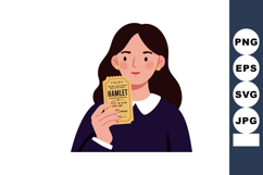Woman holding Hamlet play ticket vector illustration with da Product Image 1