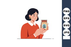 Woman holding matchbox with ship illustration in red sweater Product Image 1