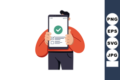 Person holding smartphone with checklist and green check mar Product Image 1