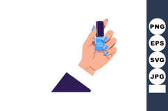 Hand Holding Blue Nail Polish Bottle with Matching Painted N Product Image 1