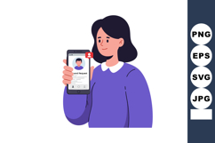 Woman Showing Smartphone with Friend Request Notification Pu Product Image 1