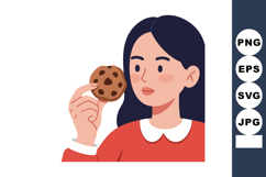 Woman holding chocolate chip cookie vector illustration with Product Image 1