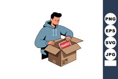 Man unpacking fragile box with blue hoodie casual style vect Product Image 1