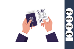Human hands holding passport and visa travel documents for i Product Image 1