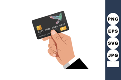 Hand Holding Black Credit Card with Bird Illustration Financ Product Image 1