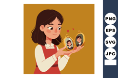 Woman holding vintage golden photo lockets with romantic cou Product Image 1