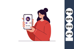 Woman Holding Smartphone Listening to Audio Podcast in Red S Product Image 1